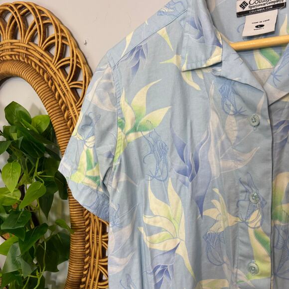Vtg Columbia Hawaiian Shirt Pastel Blue Tropical Outdoor Top L | Light Spring - Picture 4 of 7